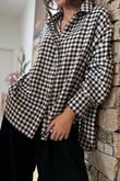 Zeta Otto Brushed Cotton Plaid Shirt Black Ecru
